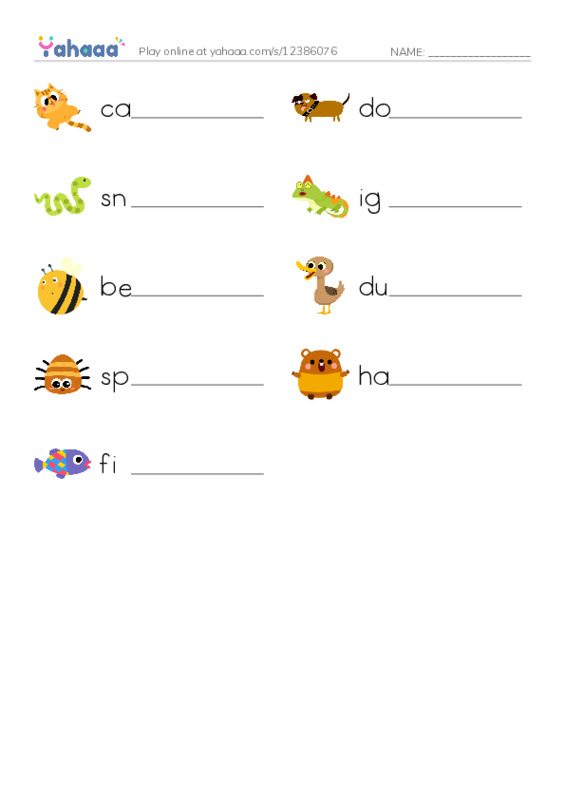 Write the word rows worksheet for animal U4