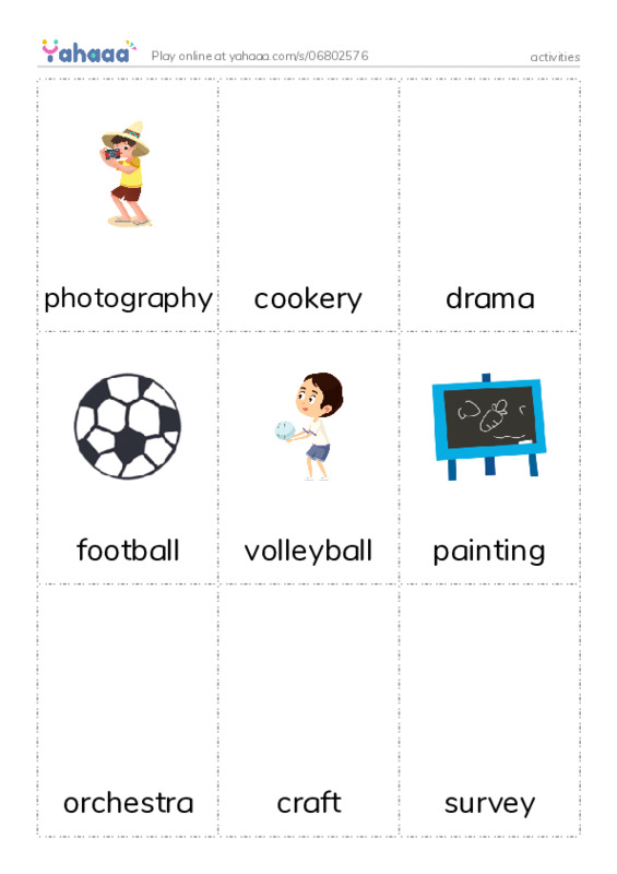 Picture flashcards worksheet for activities