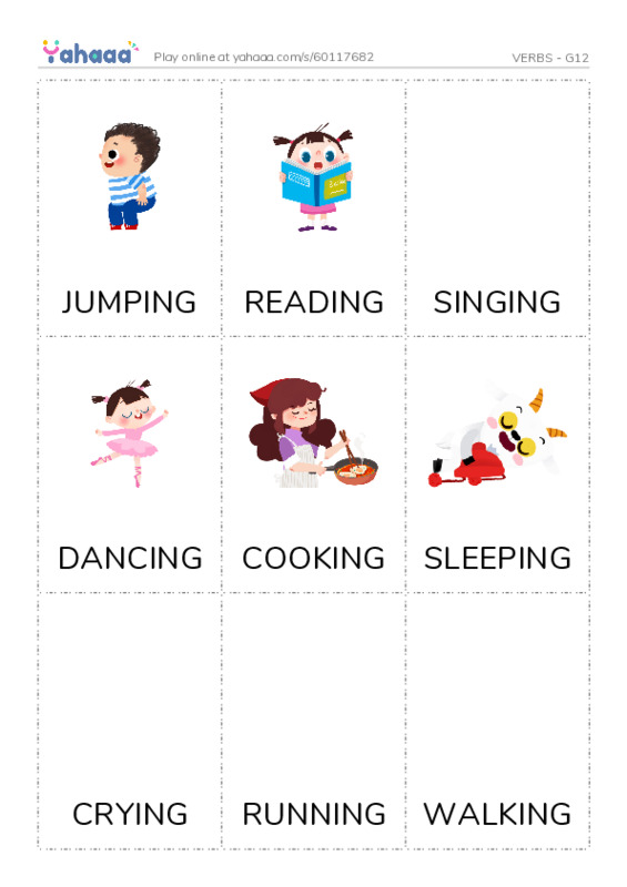 Picture flashcards worksheet for VERBS - G12