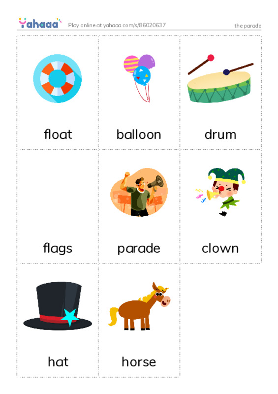 Picture flashcards worksheet for the parade