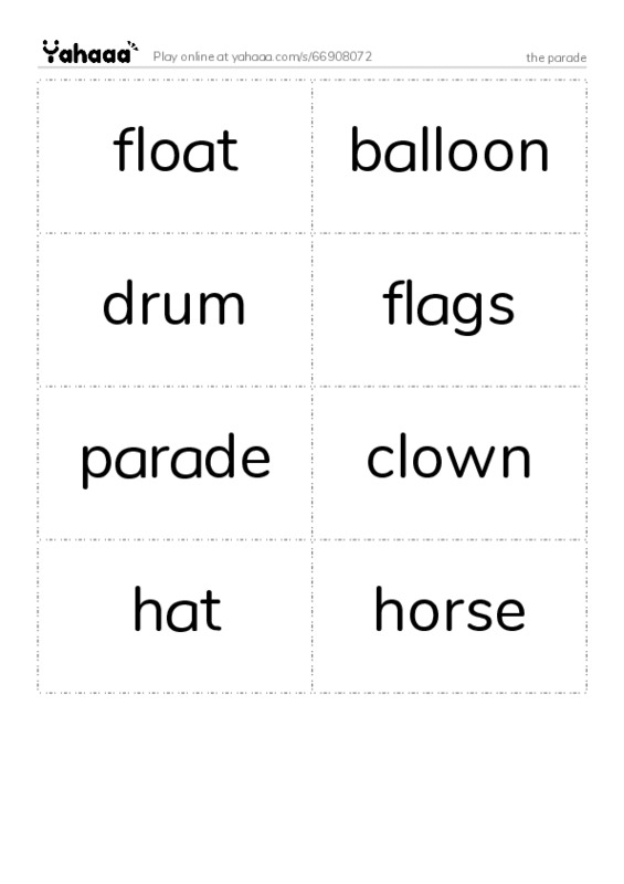 Word flashcards worksheet for the parade