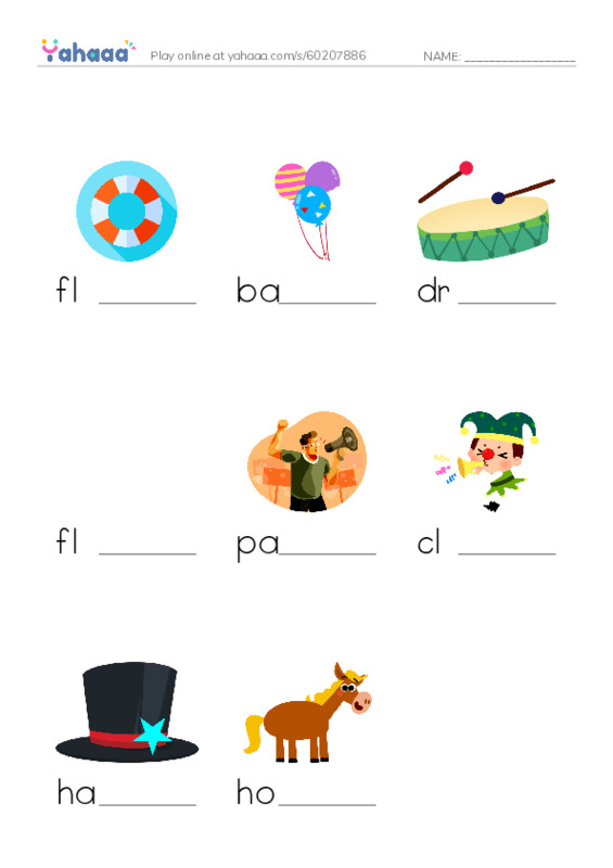 Finish the word worksheet for the parade