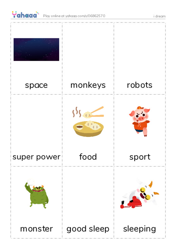 Picture flashcards worksheet for i dream