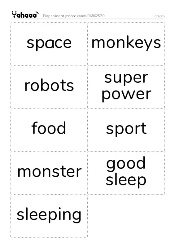 Word flashcards worksheet for i dream