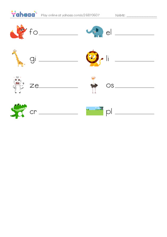 Write the word rows worksheet for plains animals