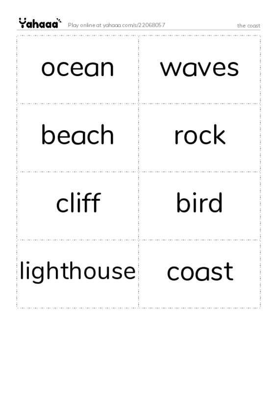 Word flashcards worksheet for the coast