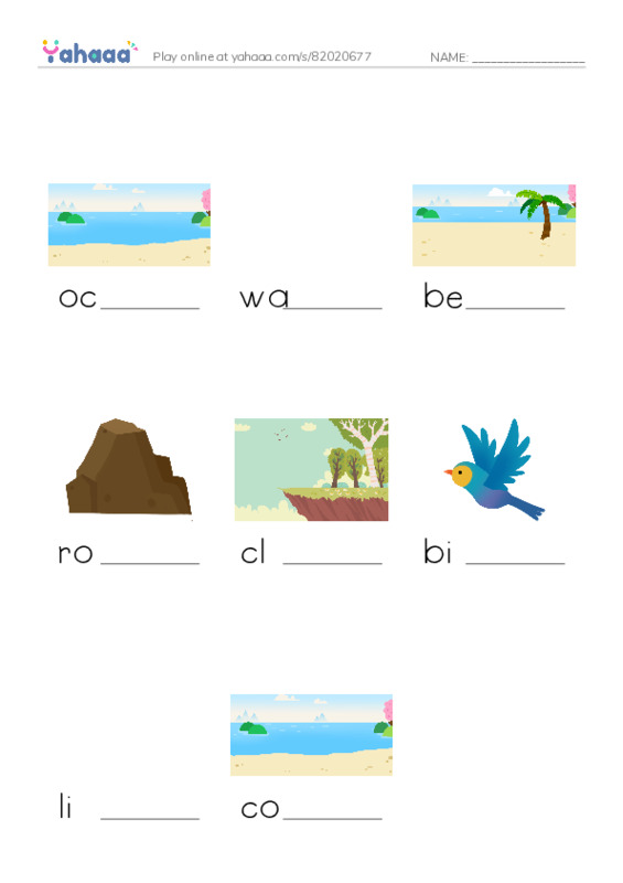 Finish the word worksheet for the coast