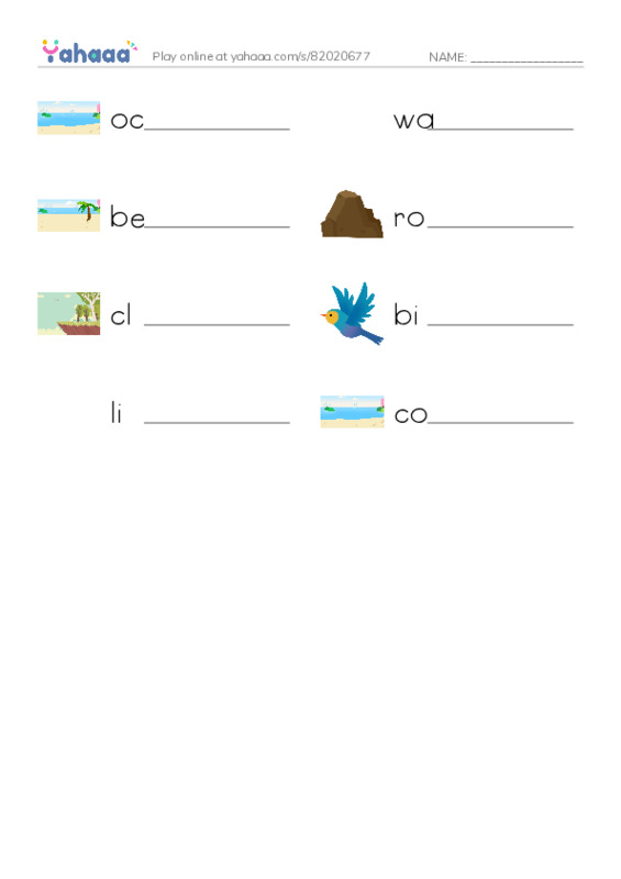 Write the word rows worksheet for the coast