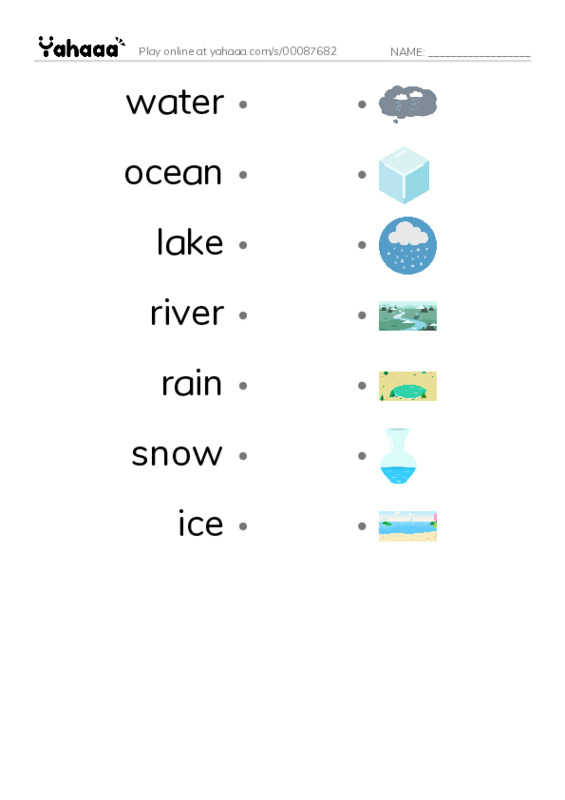 Draw a line to match worksheet for water