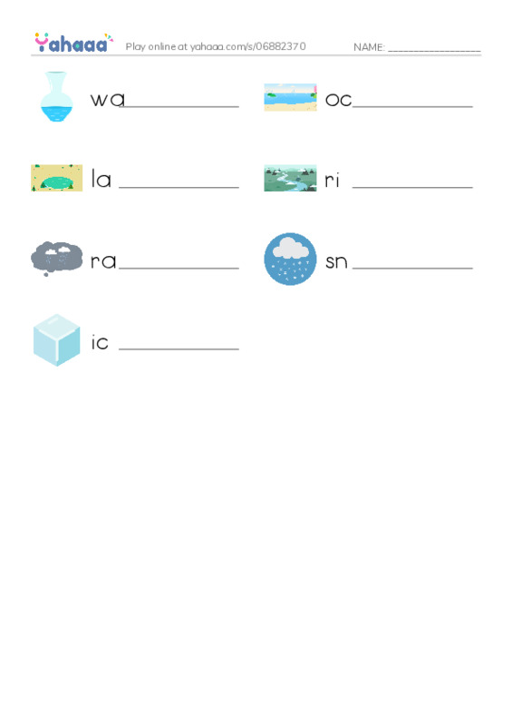 Write the word rows worksheet for water