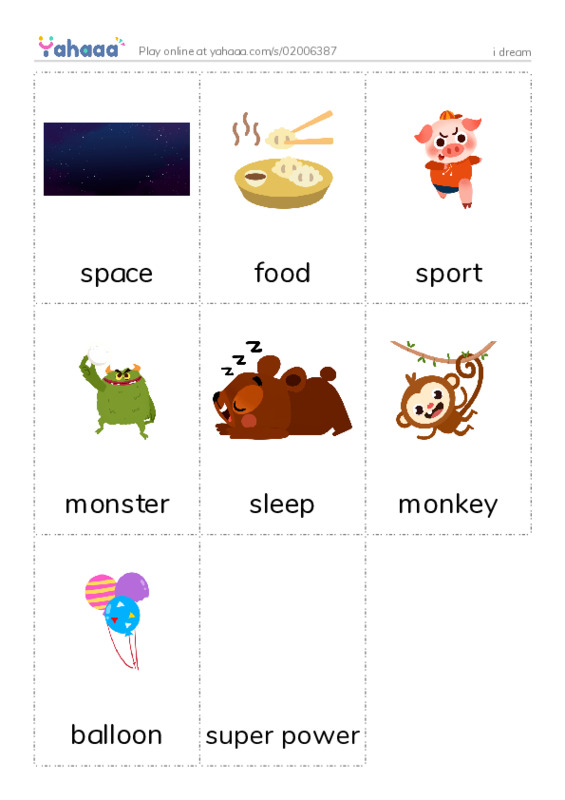 Picture flashcards worksheet for i dream