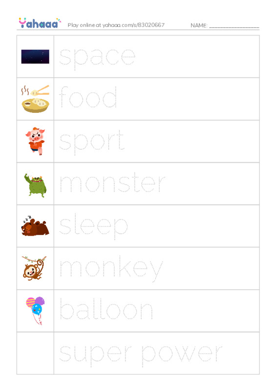 Picture and word rows worksheet for i dream