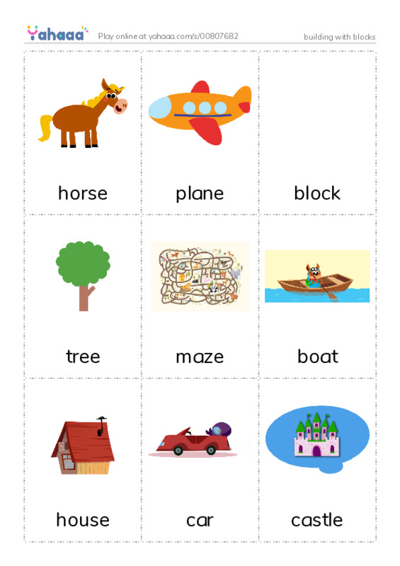 Picture flashcards worksheet for building with blocks