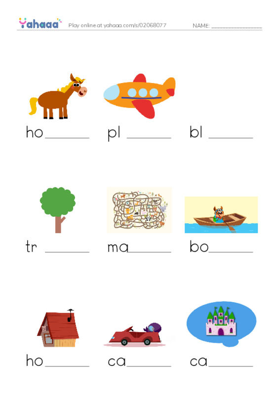 Finish the word worksheet for building with blocks