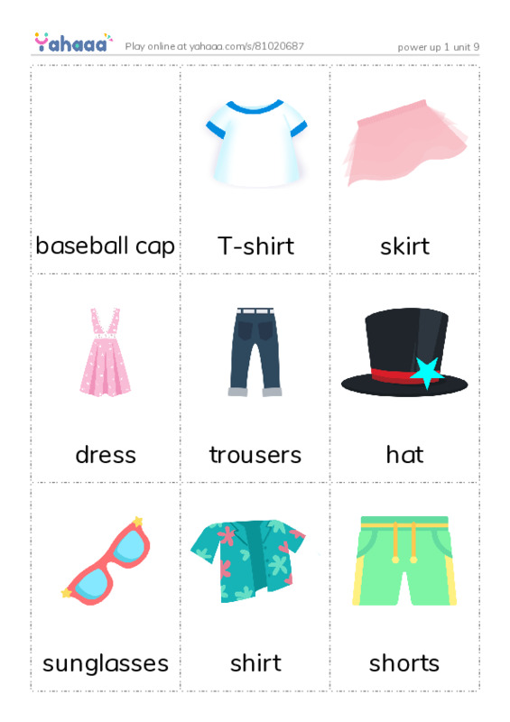 Picture flashcards worksheet for power up 1 unit 9