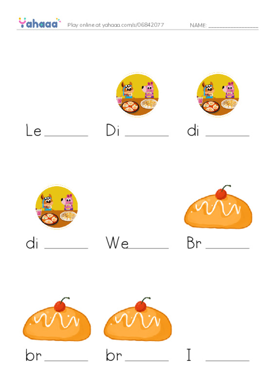 Finish the word worksheet for Let's Have Dinner, Dinner, dinner and 10 more