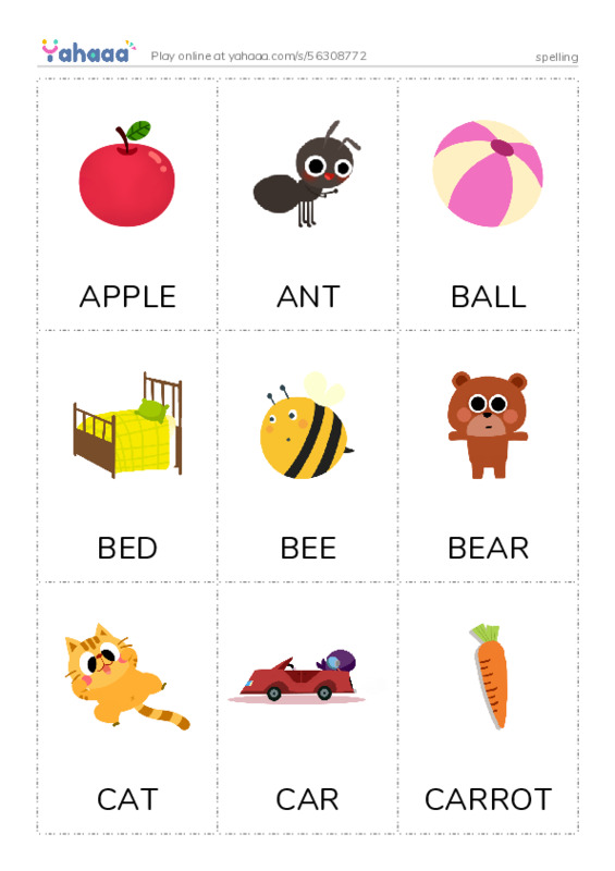 Picture flashcards worksheet for spelling