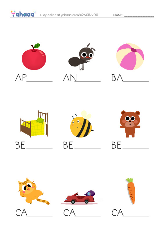 Finish the word worksheet for spelling