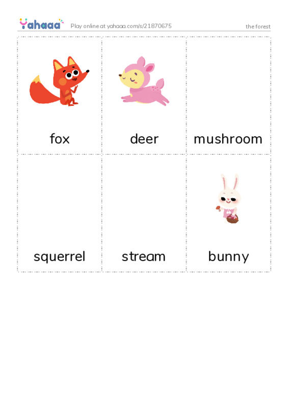 Picture flashcards worksheet for the forest