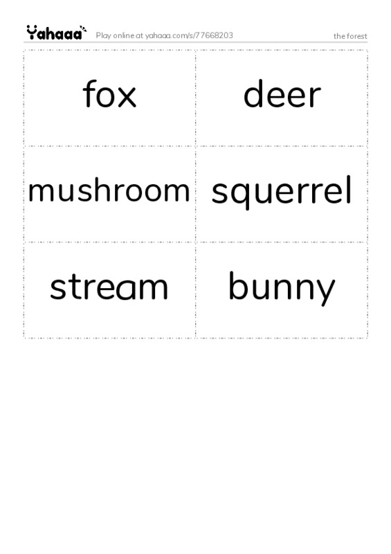 Word flashcards worksheet for the forest