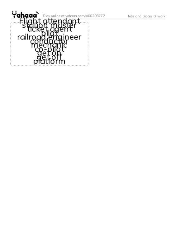 Word flashcards worksheet for Jobs and places of work