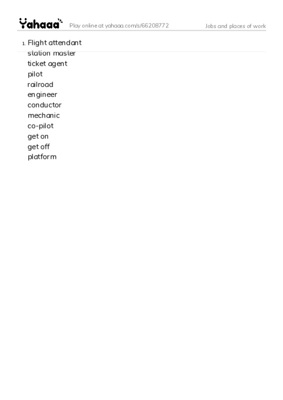 Word list with meanings worksheet for Jobs and places of work