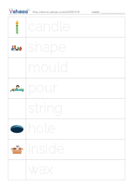Picture and word rows worksheet for activities