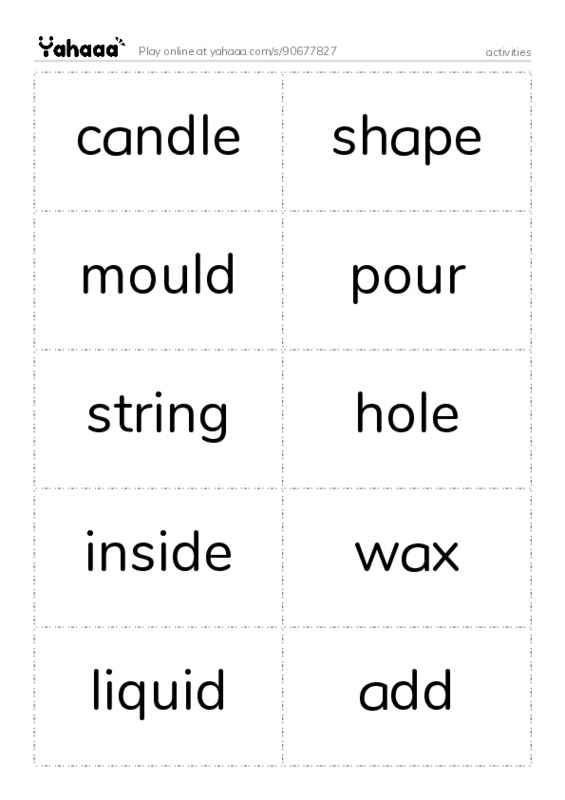 Word flashcards worksheet for activities