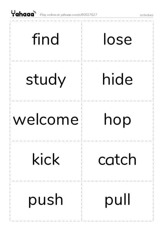 Word flashcards worksheet for activities