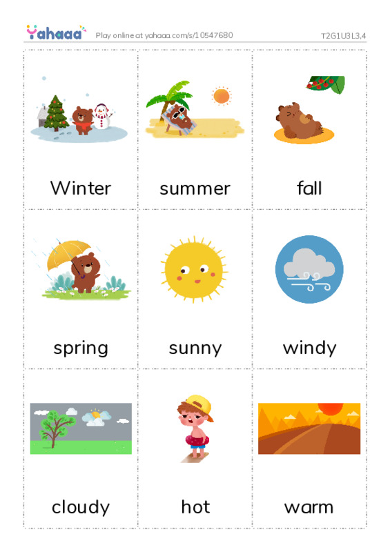 Picture flashcards worksheet for T2G1U3L3,4