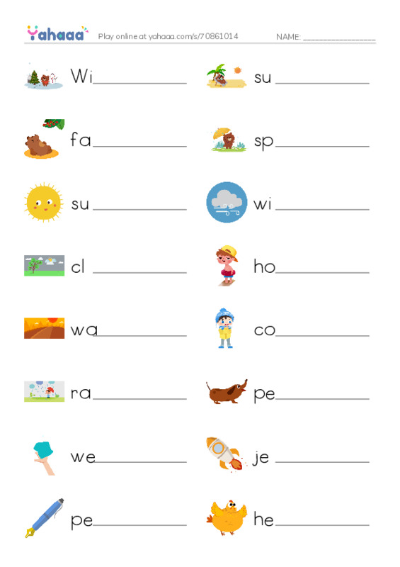 Write the word rows worksheet for T2G1U3L3,4