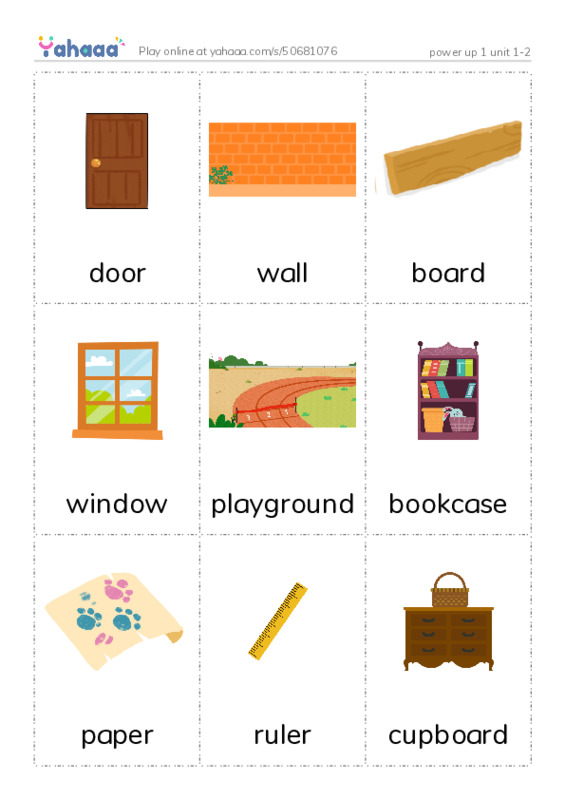 Picture flashcards worksheet for power up 1 unit 1-2
