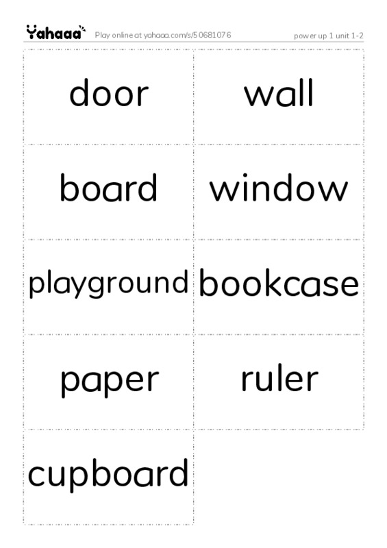 Word flashcards worksheet for power up 1 unit 1-2