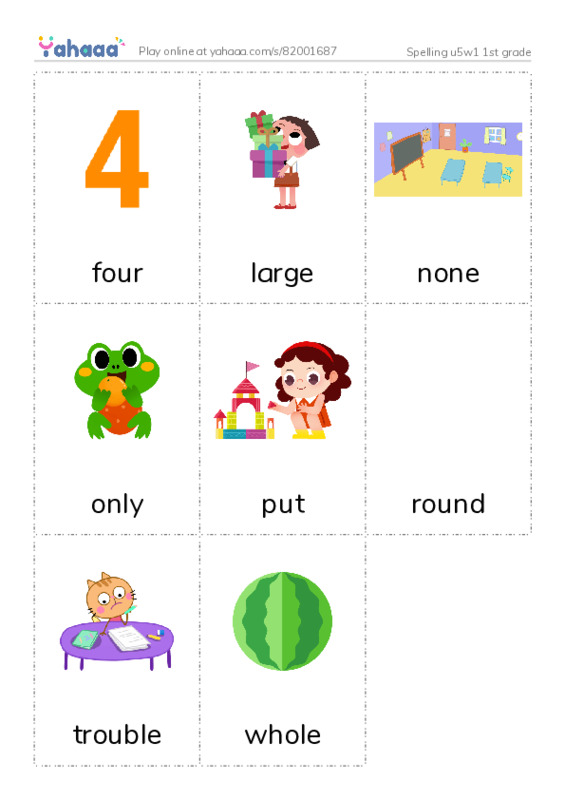 Picture flashcards worksheet for Spelling u5w1 1st grade