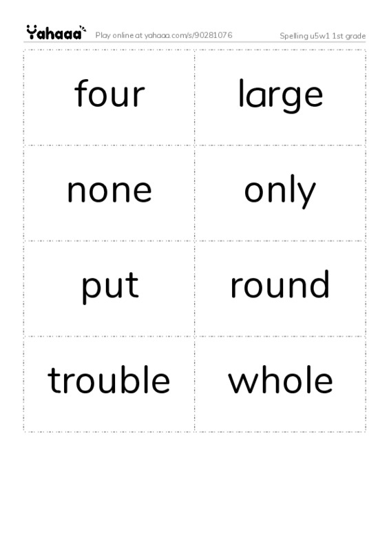 Word flashcards worksheet for Spelling u5w1 1st grade