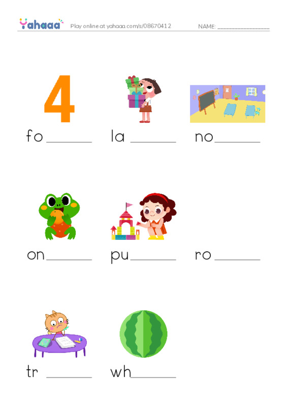 Finish the word worksheet for Spelling u5w1 1st grade