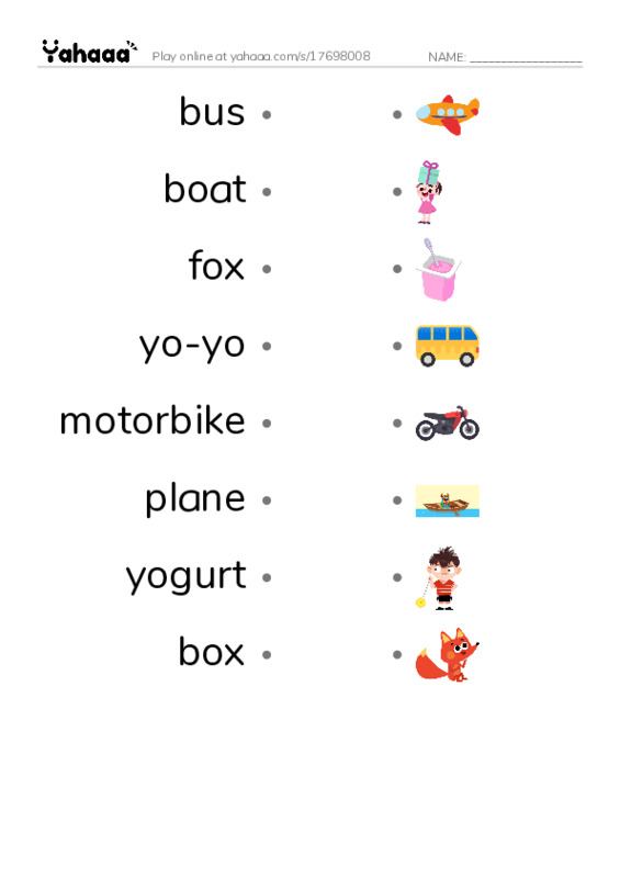 Draw a line to match worksheet for transportation