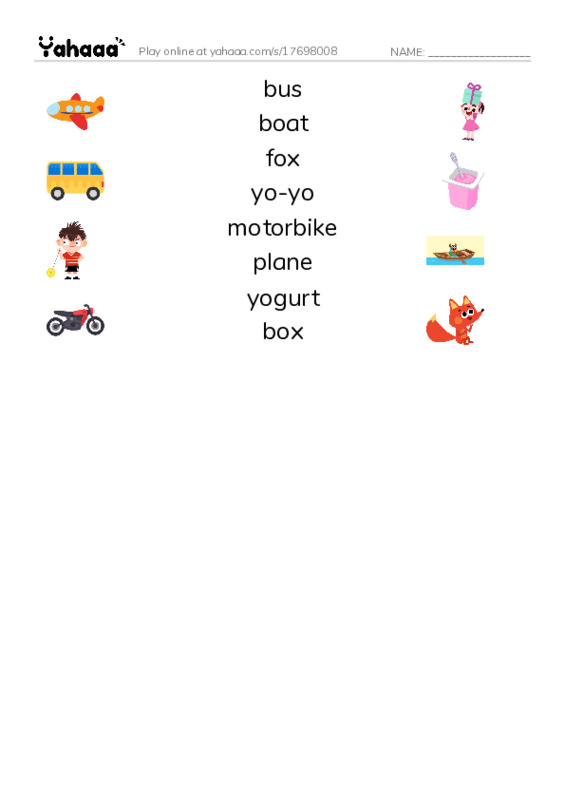 Match both sides worksheet for transportation