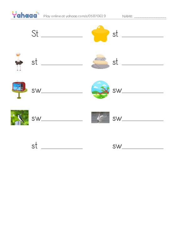 Write the word rows worksheet for Stella, star, stand and 7 more