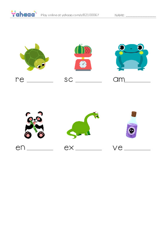 Finish the word worksheet for reptile, scales, amphibian and 3 more