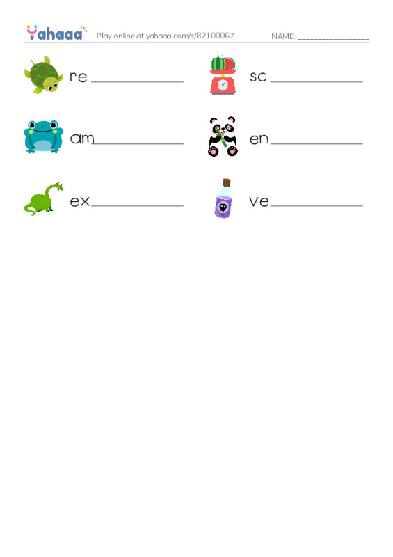 Write the word rows worksheet for reptile, scales, amphibian and 3 more