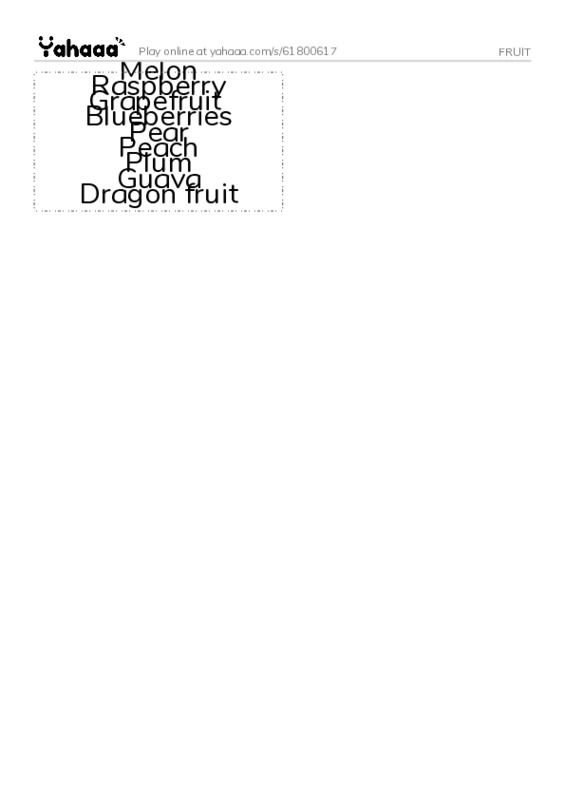 Word flashcards worksheet for FRUIT