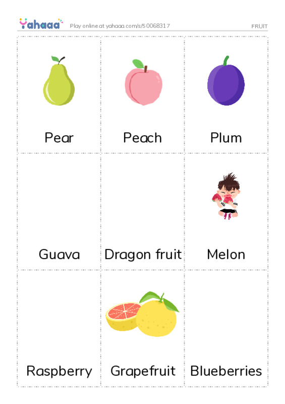 Picture flashcards worksheet for FRUIT