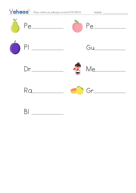 Write the word rows worksheet for FRUIT