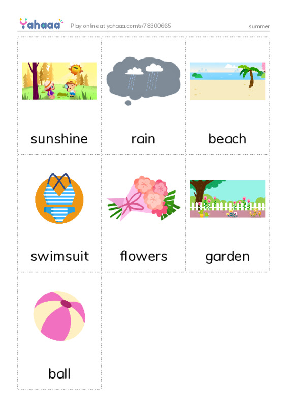 Picture flashcards worksheet for summer