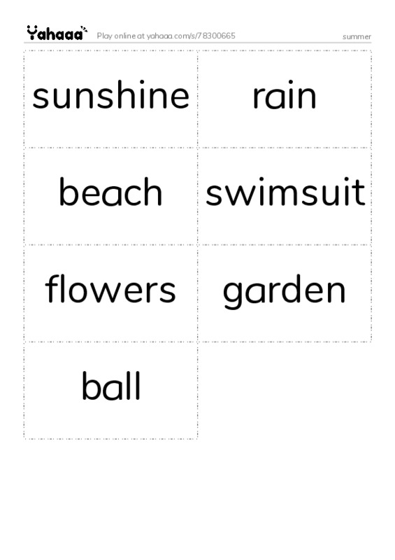 Word flashcards worksheet for summer