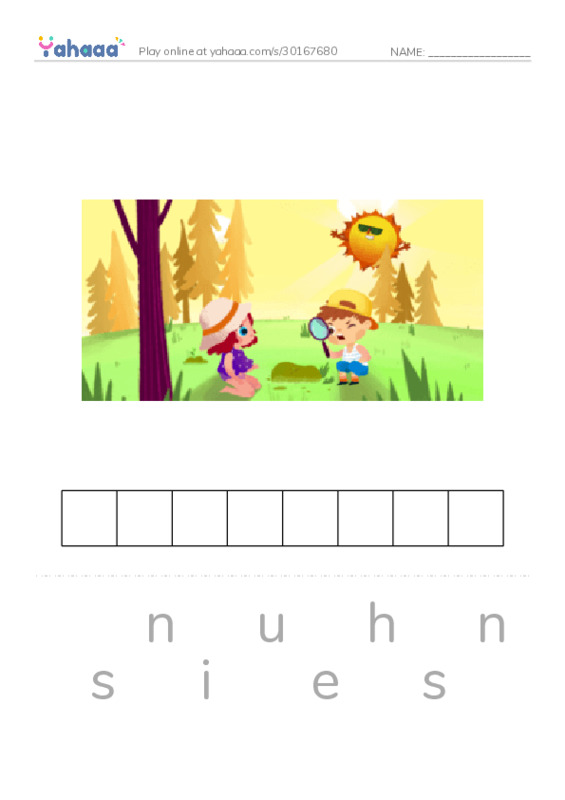 Letter scramble puzzle worksheet for summer