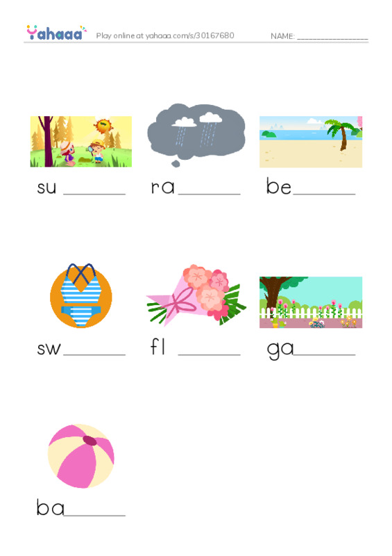 Finish the word worksheet for summer