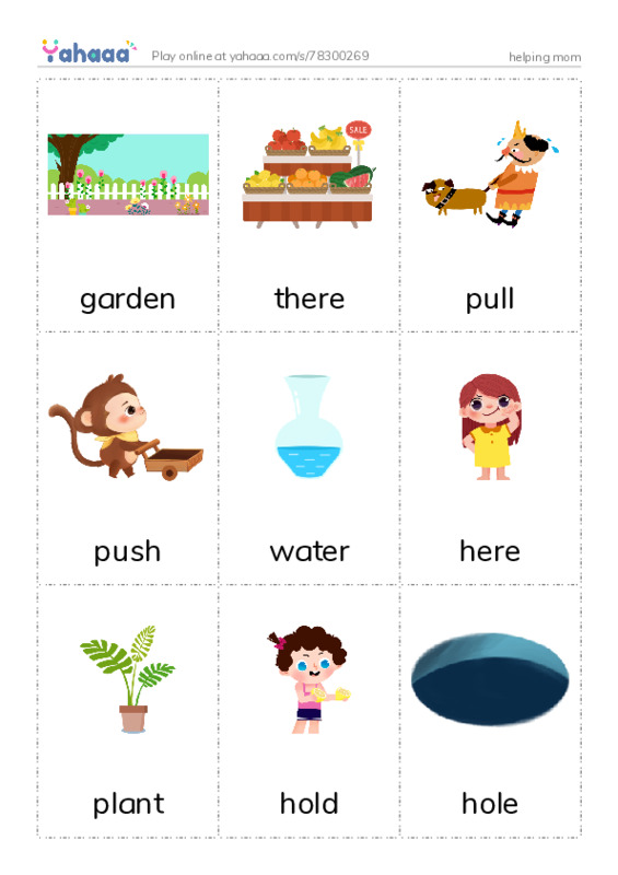 Picture flashcards worksheet for helping mom