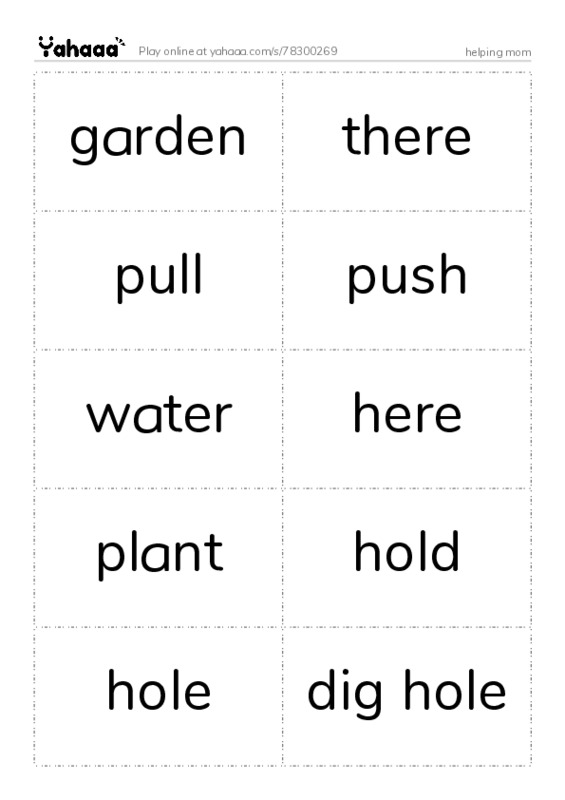 Word flashcards worksheet for helping mom